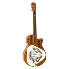 La guitare résonateur tri-cone avec finition bois de koa de Royall Koa12US est finement travaillée pour produire un son authentique et une esthétique remarquable, idéale pour les musiciens recherchant un instrument unique.